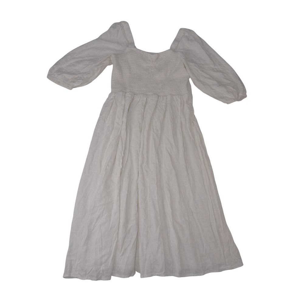 LC Lauren Conrad Womens White Smocked Puff Sleeve Midi Dress Large